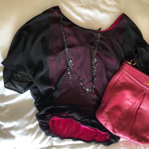 Express Tops - Express XS black and pink Short Sleeve blouse.